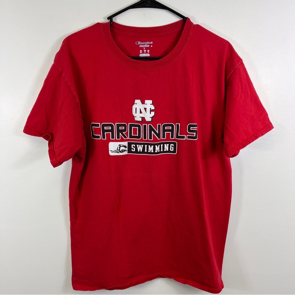 North Central College Cardinals Swimming TShirt Red Sz Large NCAA Champion Brand